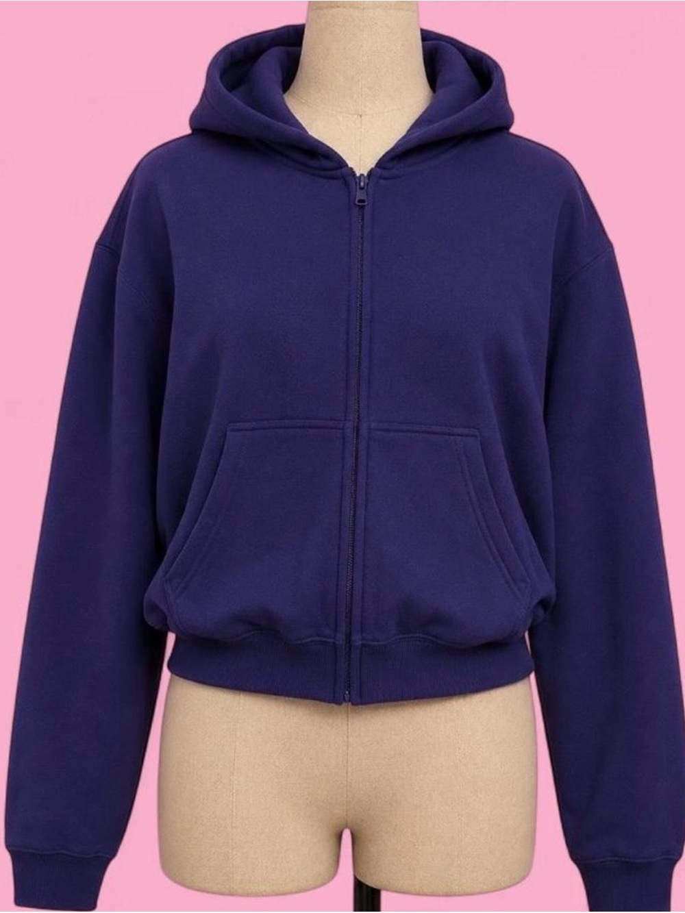 NWT SKIMS Cotton Fleece Zip Up Hoodie Concord Purple Large